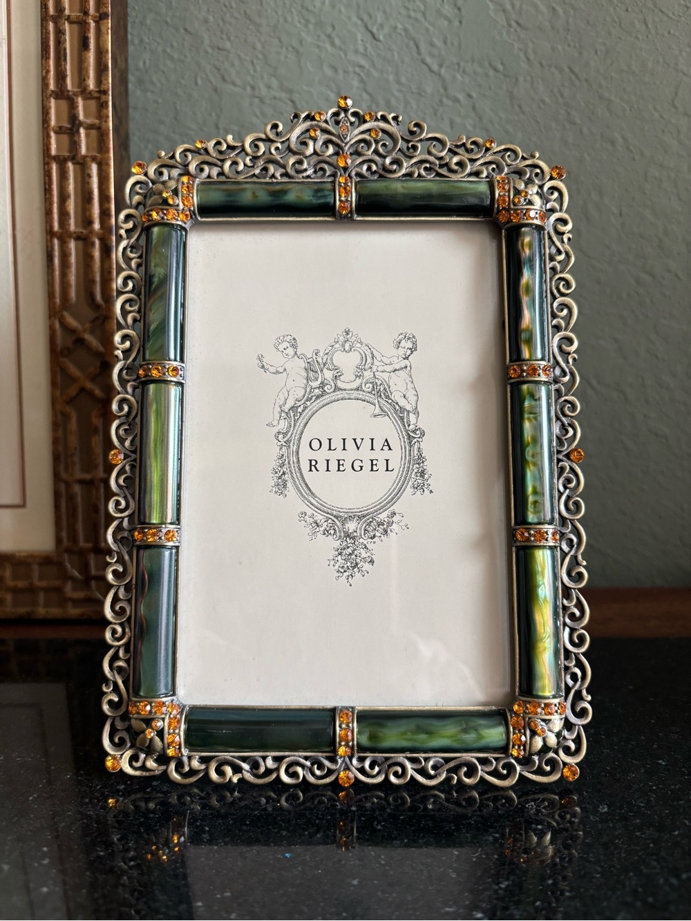Olivia Riegel Ornate Metal and Crystal Freestanding Rectangle Photo Frame